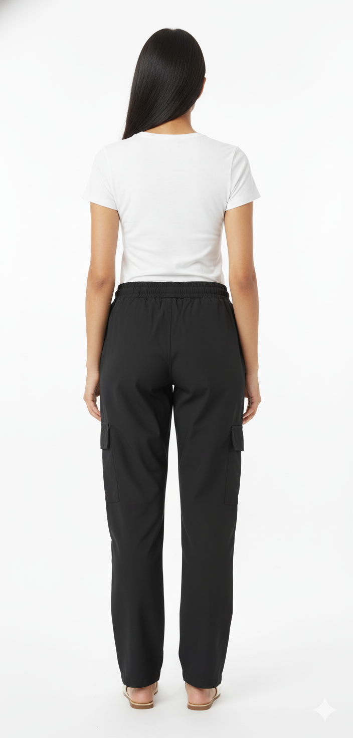 Unisex Black Triple-Stripe Cargo Track Pants | Premium Polyester Comfort Fit Joggers