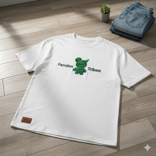 Families Tribes" Pure Cotton Graphic Tee - Unique Embroidered Design
