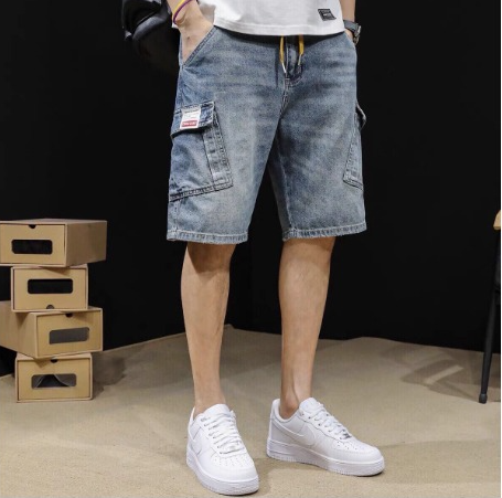 The Drawstring Relaxed Fit Denim Cargo Shorts