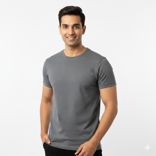 Premium MENFEMS Heather Grey Crew Neck T-Shirt - Ultra-Soft & Tailored Fit