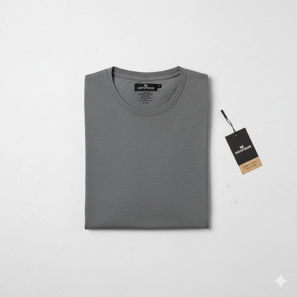Premium MENFEMS Heather Grey Crew Neck T-Shirt - Ultra-Soft & Tailored Fit