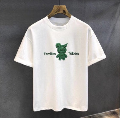 Families Tribes" Pure Cotton Graphic Tee - Unique Embroidered Design