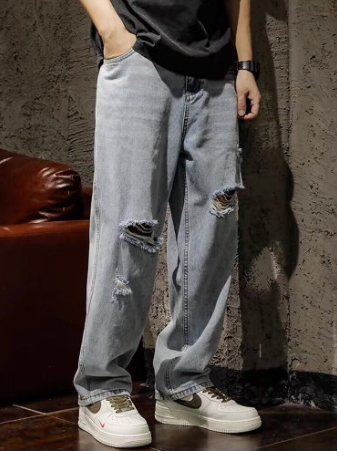The Distressed Patchwork Baggy Denim
