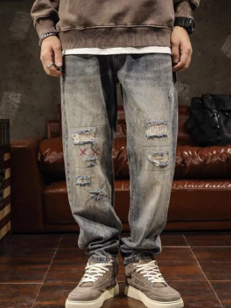 The Distressed Patchwork Baggy Denim