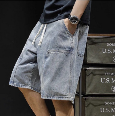 The Drawstring Relaxed Fit Denim Cargo Shorts