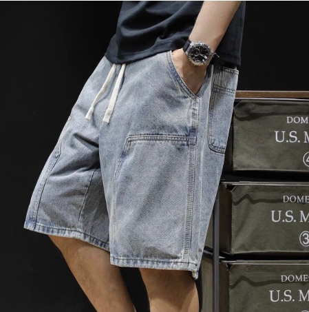 The Drawstring Relaxed Fit Denim Cargo Shorts
