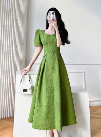 The Elegant Textured Square Neck A-Line Dress